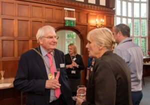 The Mayor of Guildford Borough Council, Councillor Dennis Booth chats to Sue Sturgeon, Chair of the Corporation, Activate Learning